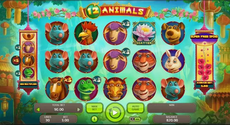 Main Screen Reels - 12 Animals Booongo Slots Game