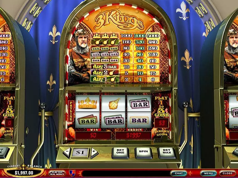 Main Screen Reels - 3 Kings PlayTech Slots Game