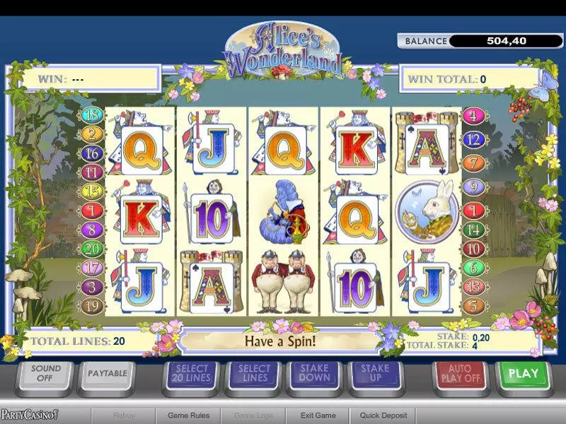 Main Screen Reels - Alice's Wonderland 888 Slots Game