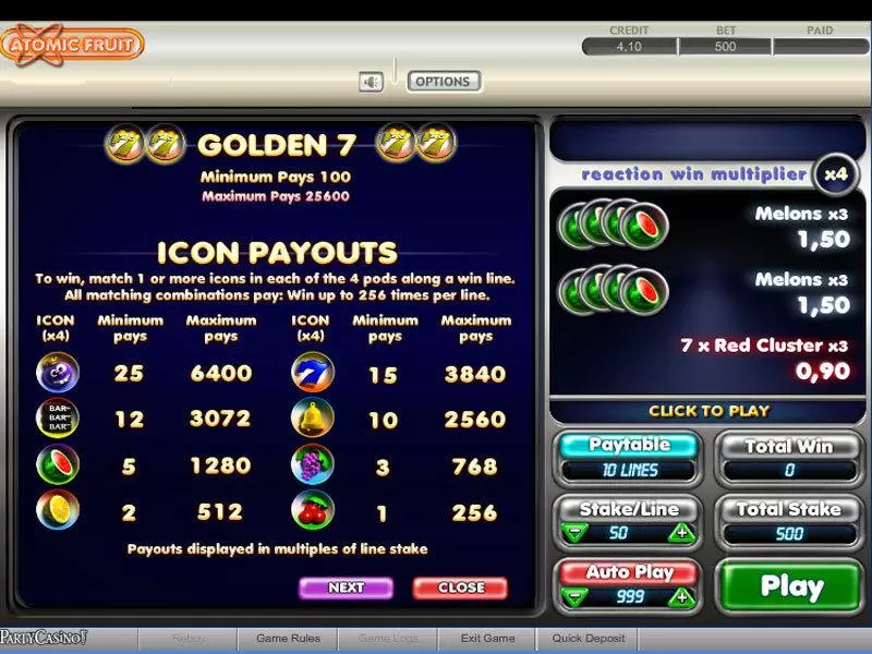 Info and Rules - Atomic Fruit bwin.party Slots Game