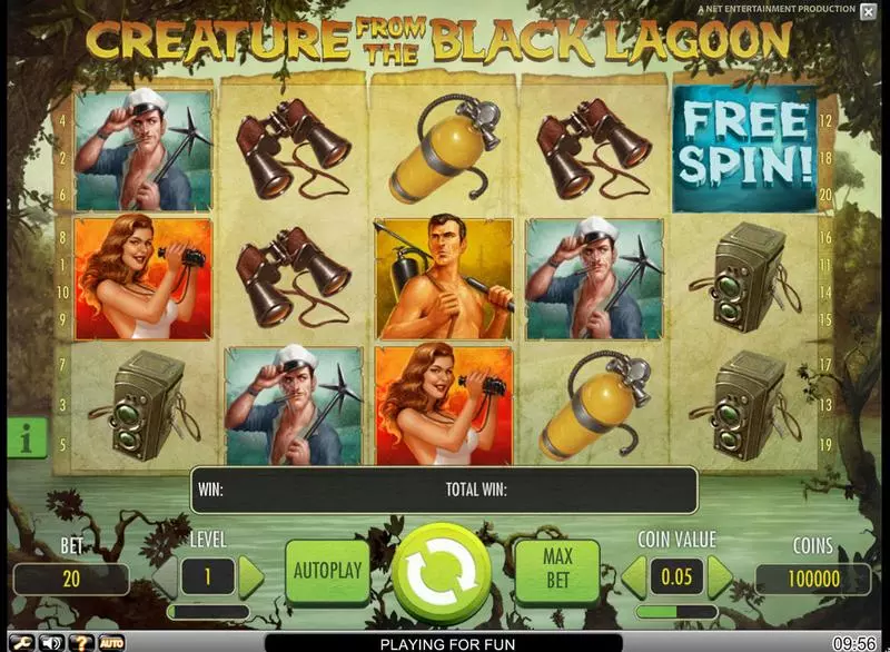 Main Screen Reels - Creature from the Black Lagoon NetEnt Slots Game