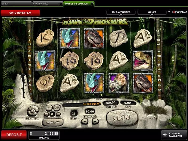 Main Screen Reels - Dawn of the Dinosaurs 888 Slots Game