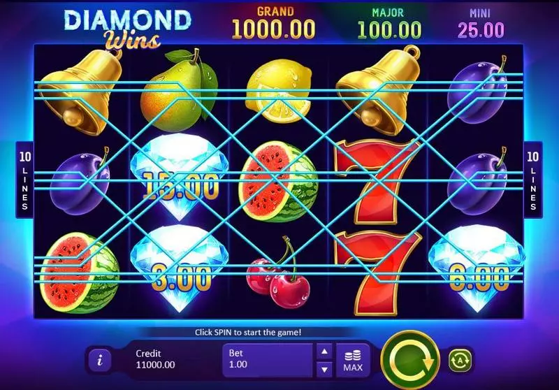 Main Screen Reels - Diamond Wins: Hold&Win Playson Slots Game