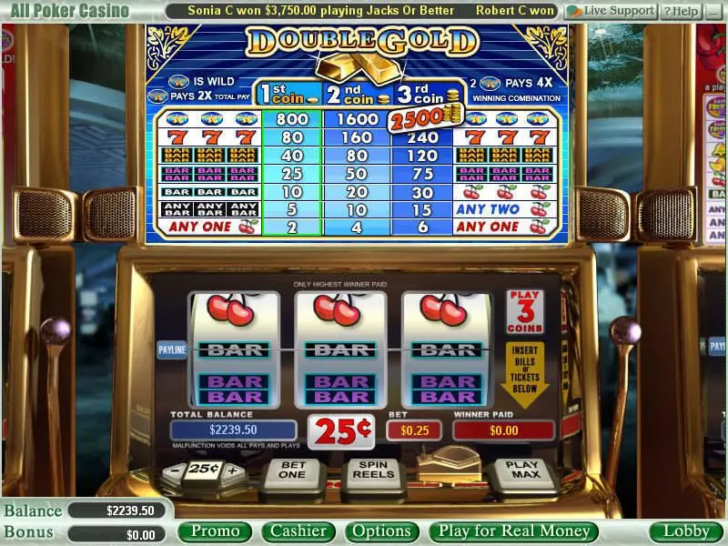 Main Screen Reels - Double Gold WGS Technology Slots Game