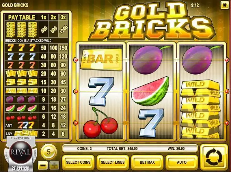 Main Screen Reels - Gold Bricks Rival Slots Game