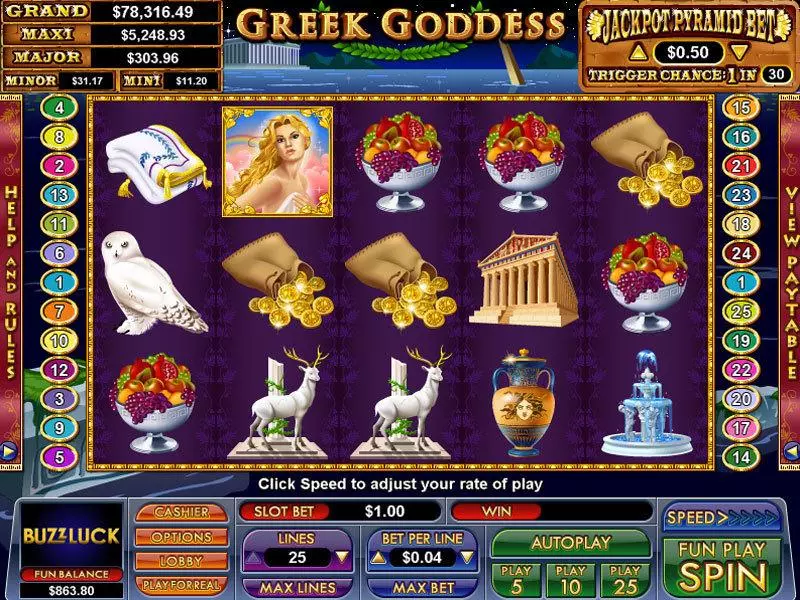 Main Screen Reels - Greek Goddess NuWorks Slots Game