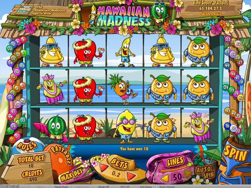 Main Screen Reels - Hawaiian Madness bwin.party Slots Game