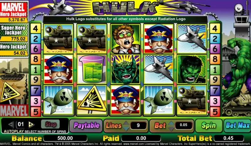 Main Screen Reels - Incredible Hulk CryptoLogic Slots Game