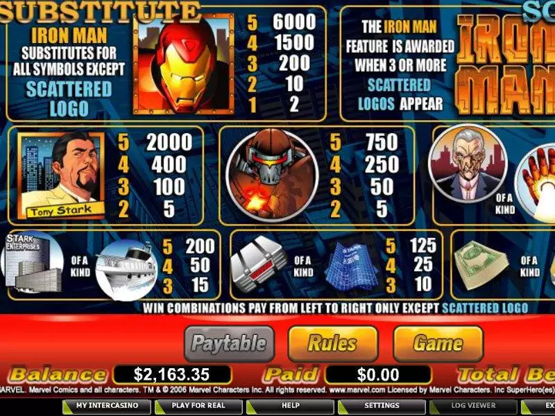 Info and Rules - Iron Man CryptoLogic Slots Game