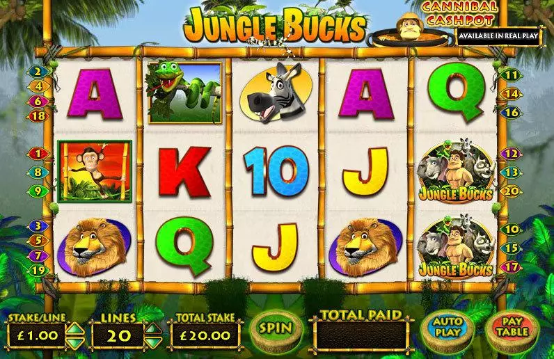 Main Screen Reels - Jungle Bucks Inspired Slots Game