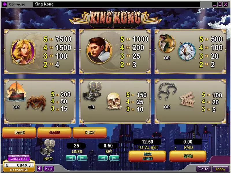 Info and Rules - King Kong 888 Slots Game