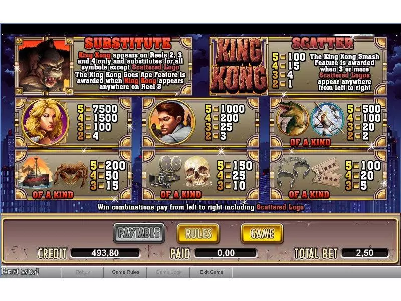 Info and Rules - King Kong bwin.party Slots Game