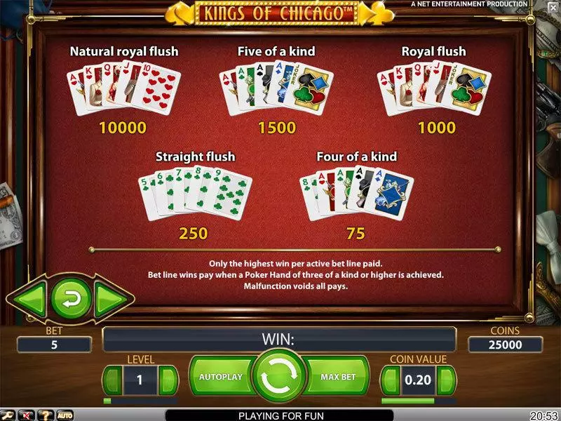 Info and Rules - Kings of Chicago NetEnt Slots Game