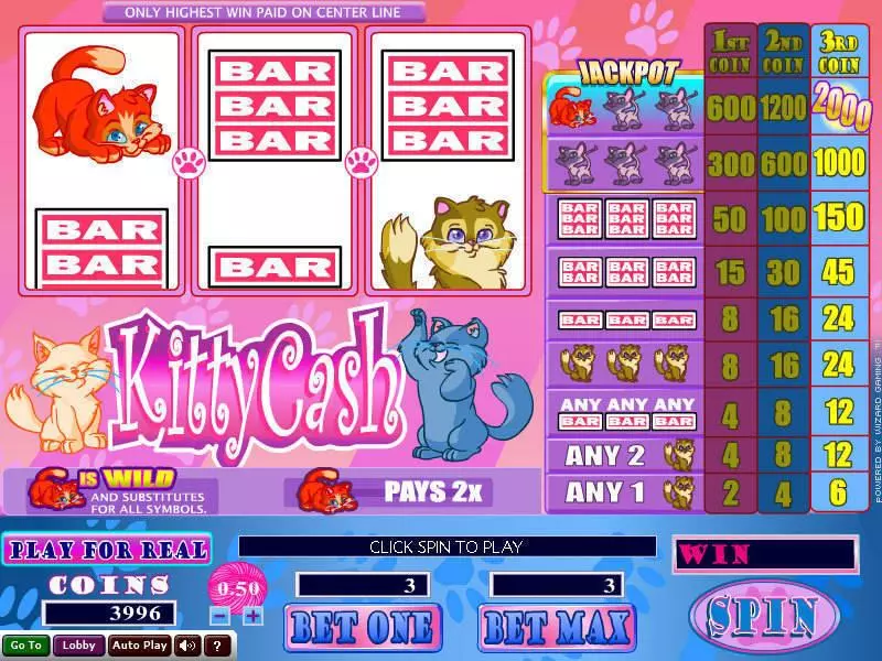 Main Screen Reels - Kitty Cash Wizard Gaming Slots Game