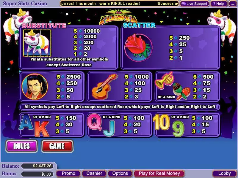 Info and Rules - La Fiesta WGS Technology Slots Game