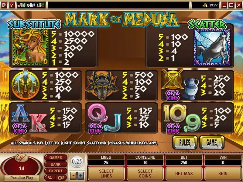 Info and Rules - Mark of Medusa Microgaming Slots Game