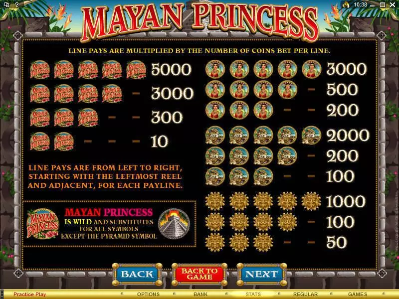Info and Rules - Mayan Princess Microgaming Slots Game