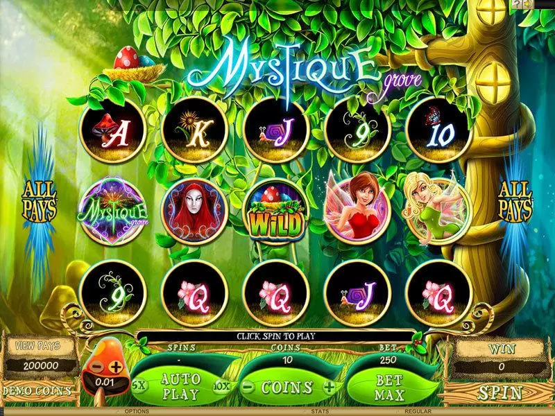Main Screen Reels - Mystique Grove Genesis Slots Game