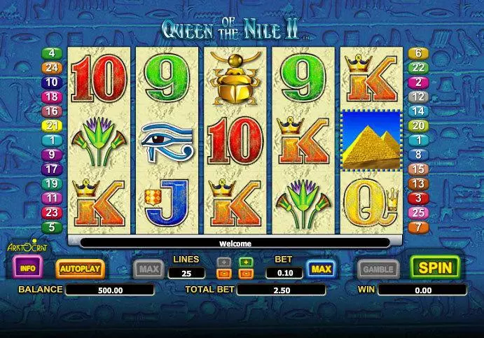 Main Screen Reels - Queen of the Nile II Aristocrat Slots Game