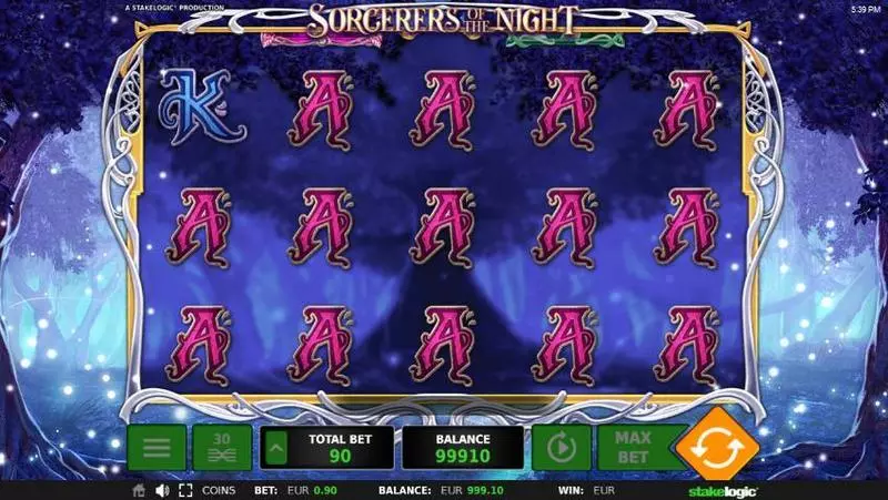 Main Screen Reels - Sorcerers of the Night StakeLogic Slots Game