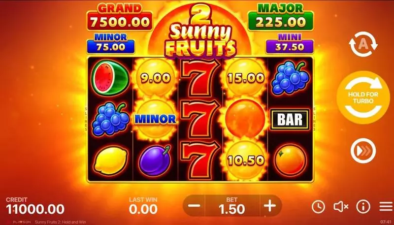 Main Screen Reels - Sunny Fruits 2: Hold and Win Playson Slots Game
