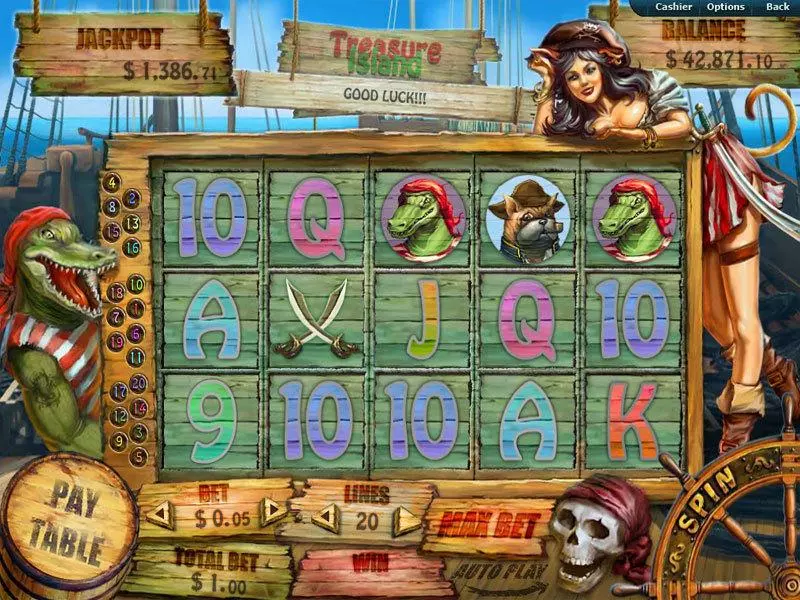 Main Screen Reels - Treasure Island RTG Slots Game
