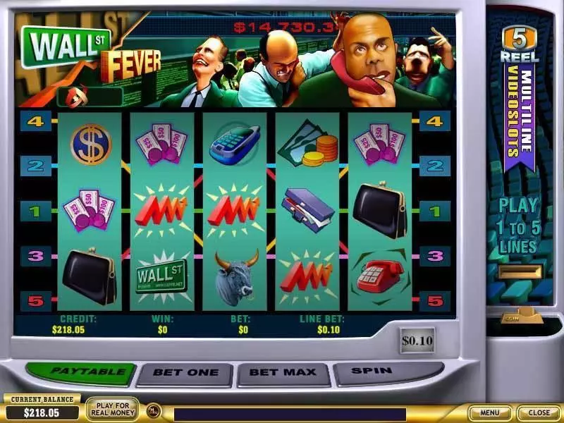 Main Screen Reels - Wall st Fever 5 Line PlayTech Slots Game