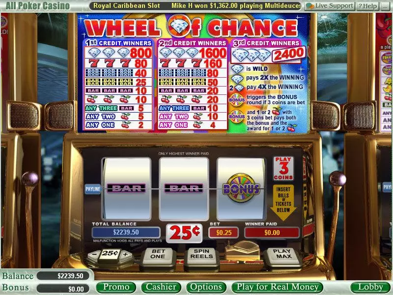 Main Screen Reels - Wheel of Chance 3-Reels WGS Technology Slots Game