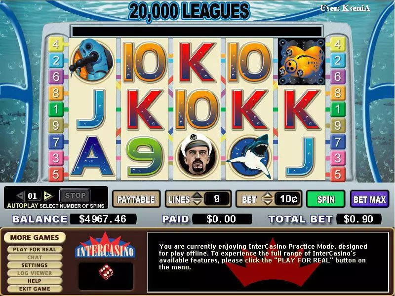 Main Screen Reels - 20 000 Leagues PartyGaming Slots Game