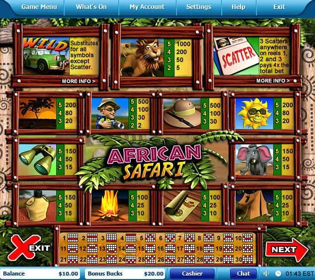 Info and Rules - African Safari Leap Frog Slots Game