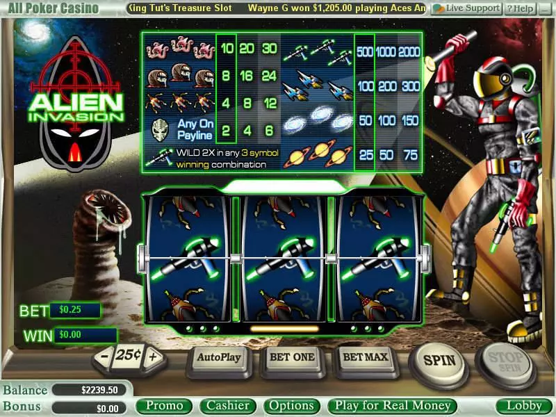 Main Screen Reels - Alien Invasion WGS Technology Slots Game