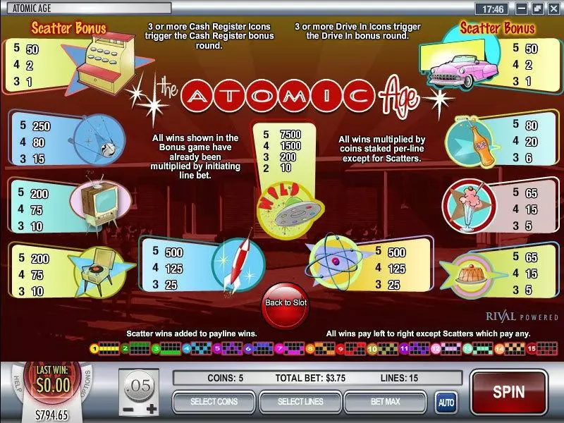 Info and Rules - Atomic Age Rival Slots Game