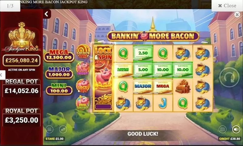 Introduction Screen - Bankin' more bacon Jackpot King Blueprint Gaming Slots Game