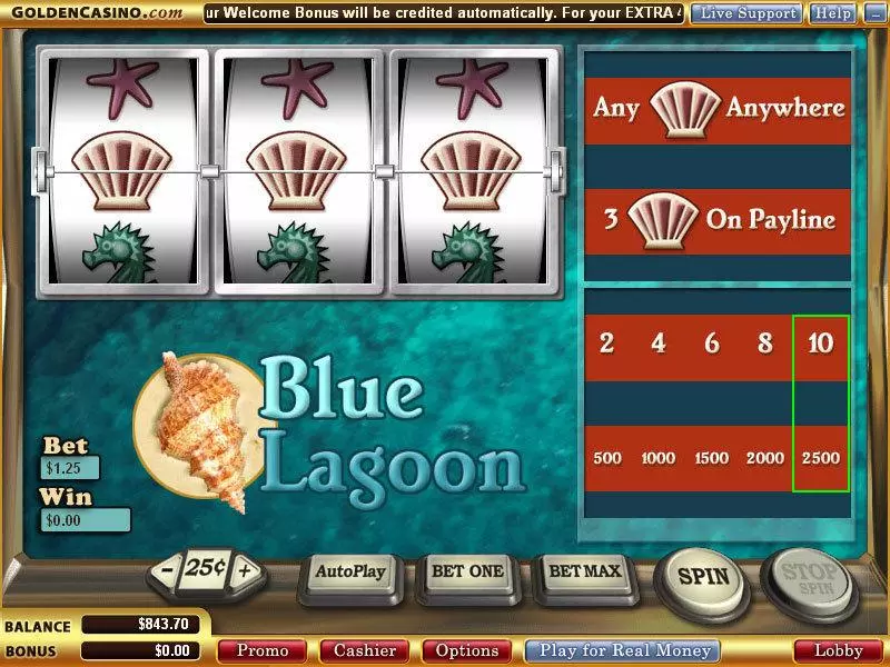 Main Screen Reels - Blue Lagoon WGS Technology Slots Game
