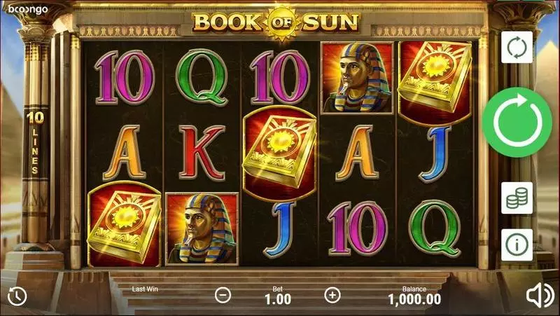 Main Screen Reels - Book of Sun Booongo Slots Game