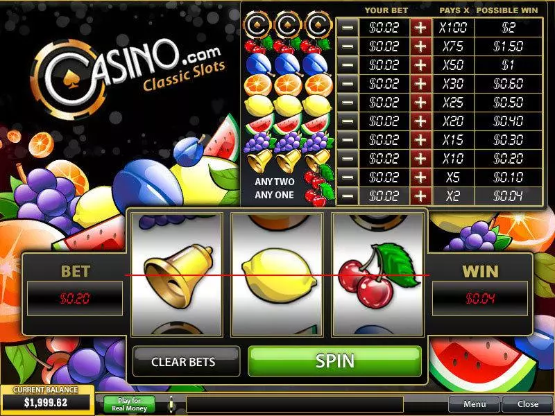 Main Screen Reels - Casino.com Classic PlayTech Slots Game