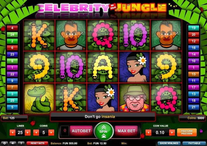 Main Screen Reels - Celebrity in the Jungle 1x2 Gaming Slots Game
