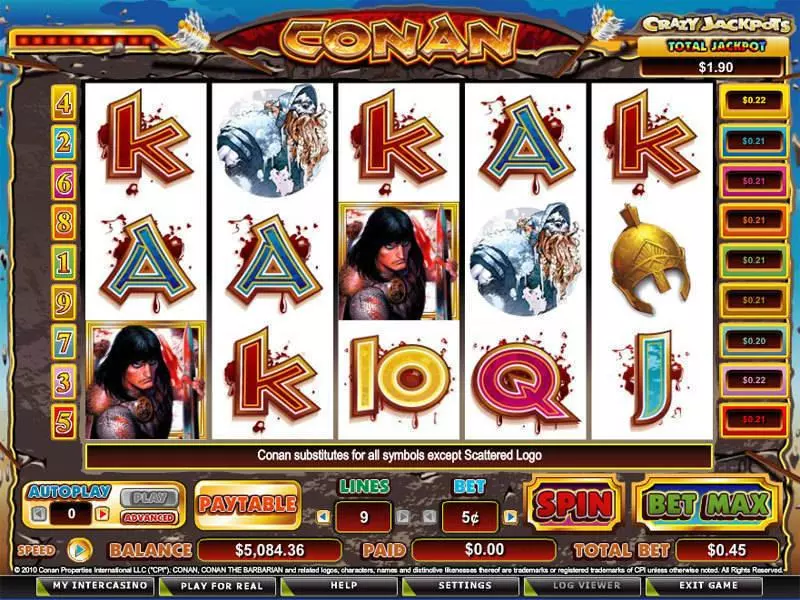 Main Screen Reels - Conan the Barbarian CryptoLogic Slots Game