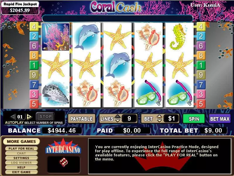 Main Screen Reels - Coral Cash CryptoLogic Slots Game