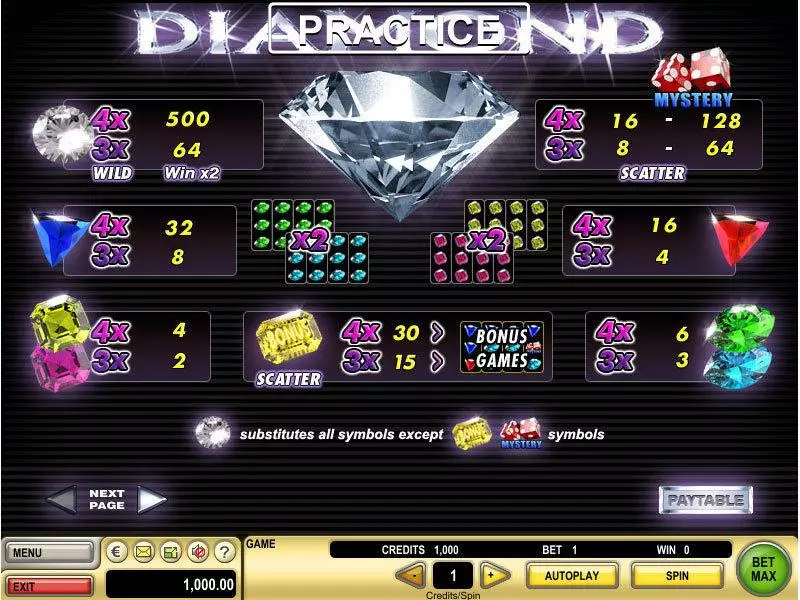 Info and Rules - Diamond GTECH Slots Game