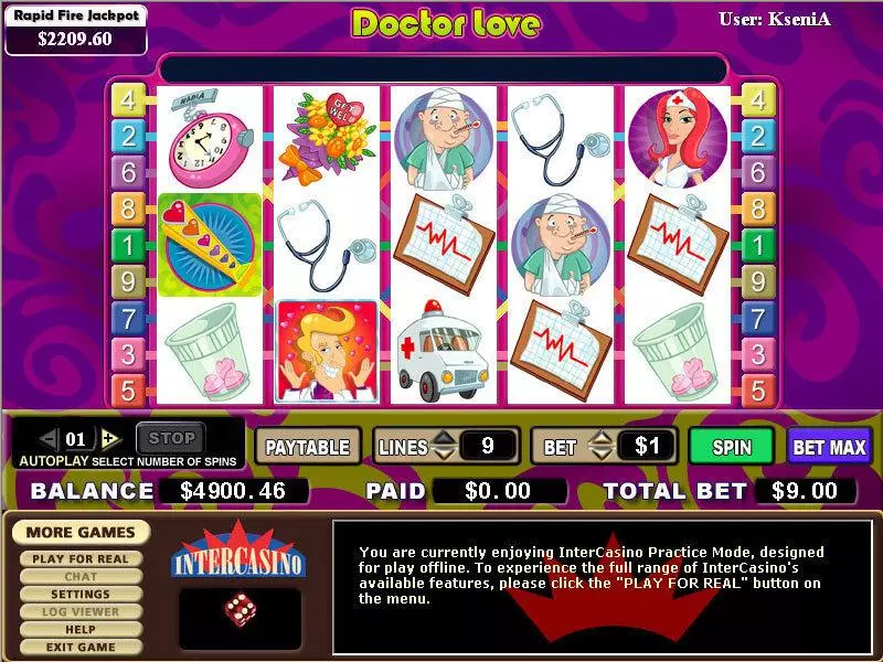 Main Screen Reels - Doctor Love CryptoLogic Slots Game
