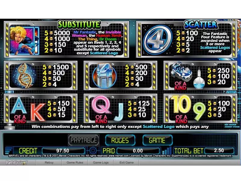 Info and Rules - Fantastic Four bwin.party Slots Game