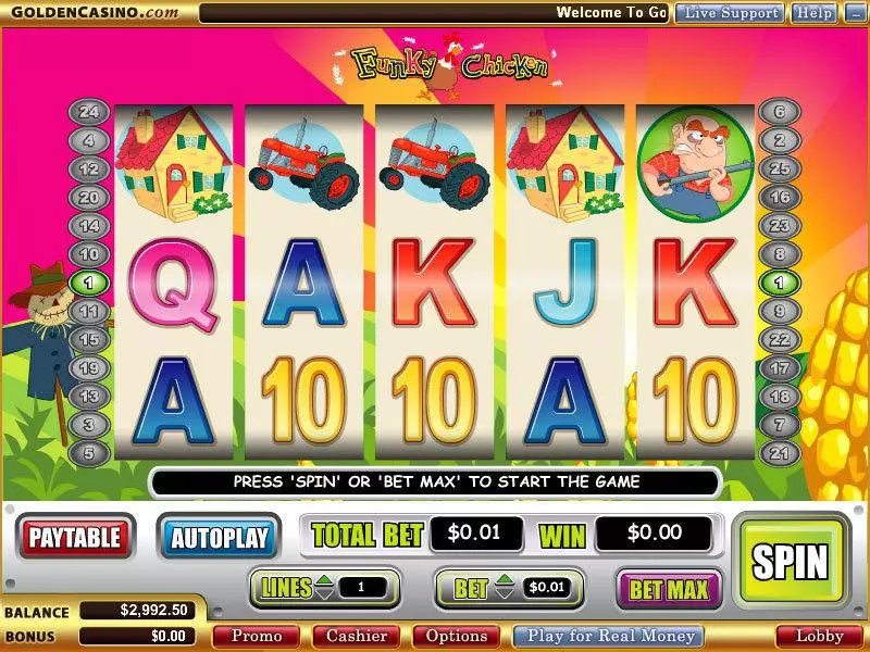 Main Screen Reels - Funky Chicken WGS Technology Slots Game