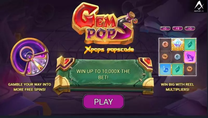 Introduction Screen - GemPops AvatarUX Slots Game