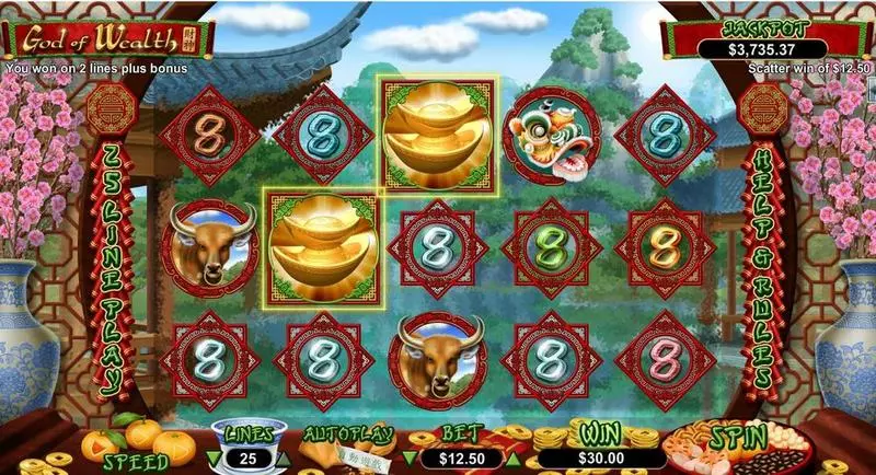 Main Screen Reels - God of Wealth RTG Slots Game