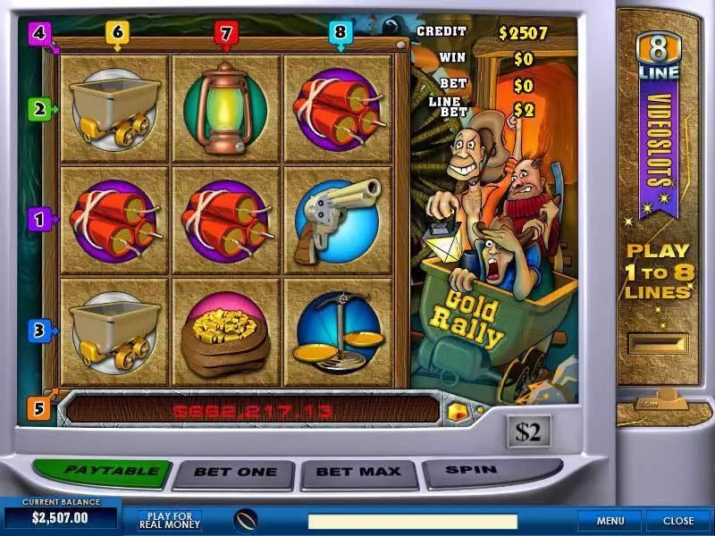 Main Screen Reels - Gold Rally 8 Line PlayTech Slots Game