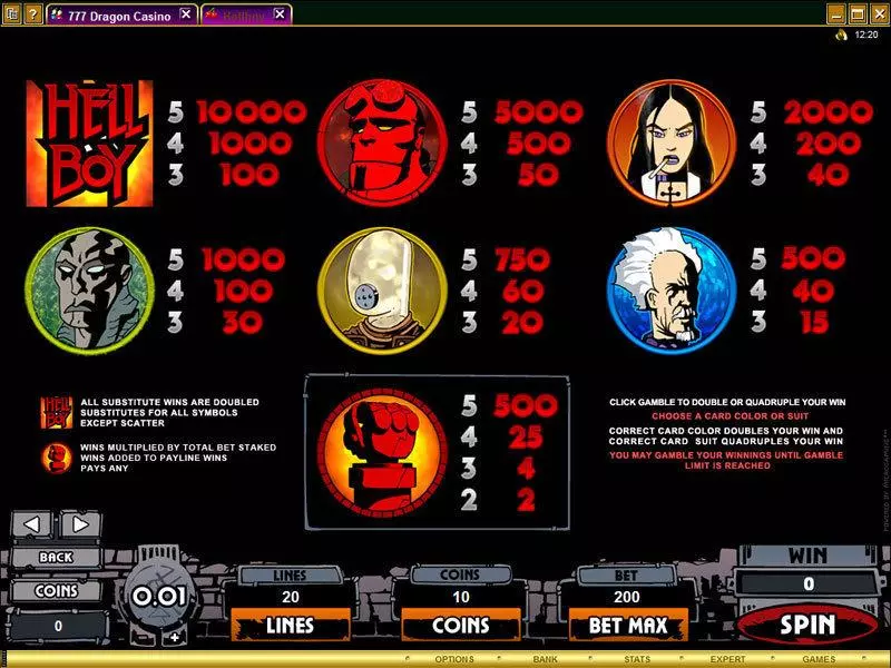 Info and Rules - Hellboy Microgaming Slots Game