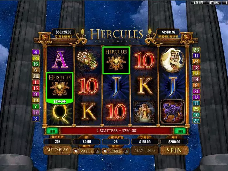 Main Screen Reels - Hercules the Immortal RTG Slots Game