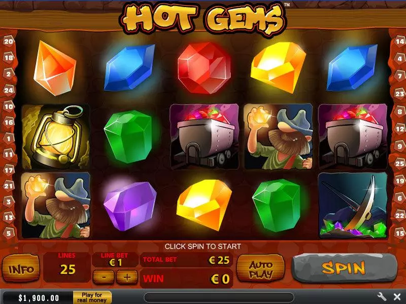 Main Screen Reels - Hot Gems PlayTech Slots Game