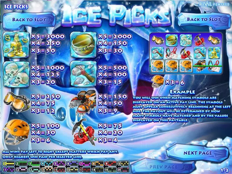 Info and Rules - Ice Picks Rival Slots Game